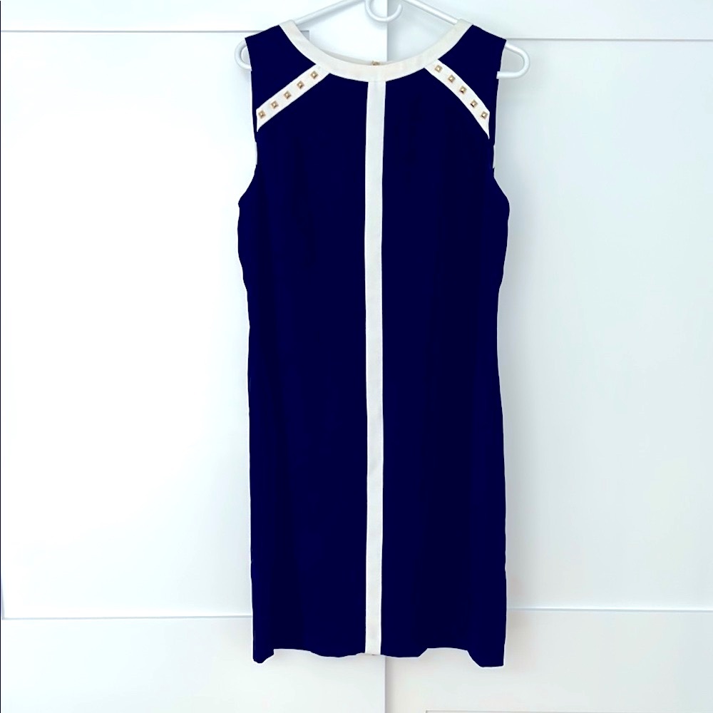 Navy and White Gold Studded Sleeveless Dress